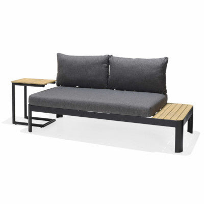 Portals Dark C-Shape sofa set with charcoal cushions and 2 wood tabletops by LifestyleGarden US on Tampa Home & Garden Store