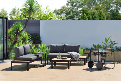 Portals Dark 2-Seat Sofa outdoor set with dark gray cushions and wooden frame by LifestyleGarden on Tampa Home & Garden Store