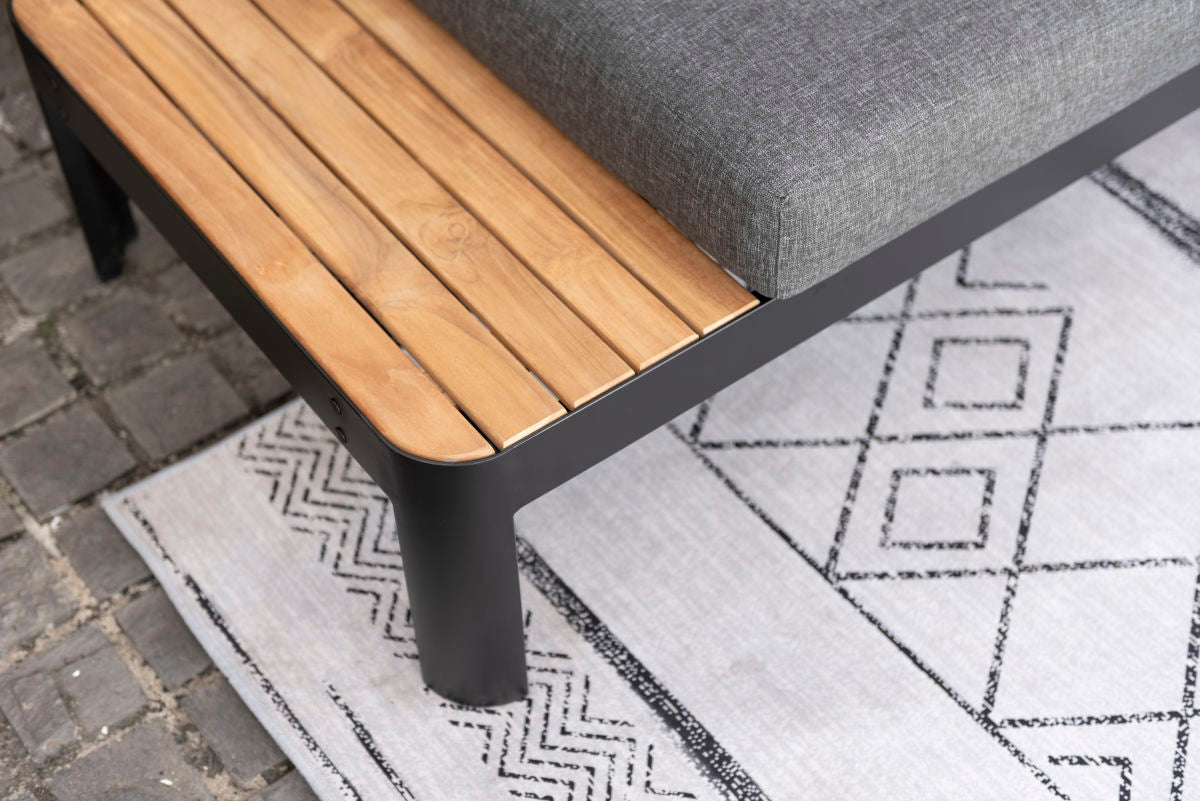 Portals Dark 2-Seat Outdoor Sofa by LifestyleGarden with dark metal frame and wooden slats on Tampa Home & Garden Store