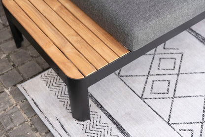 Portals Dark 2-Seat Outdoor Sofa by LifestyleGarden with dark metal frame and wooden slats on Tampa Home & Garden Store