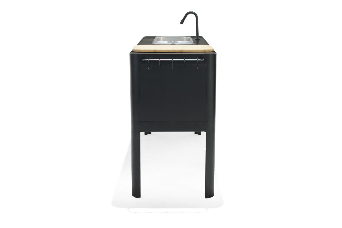 Portals Dark Outdoor Kitchen black kitchenette with wood top and sink by LifestyleGarden US on Tampa Home & Garden Store