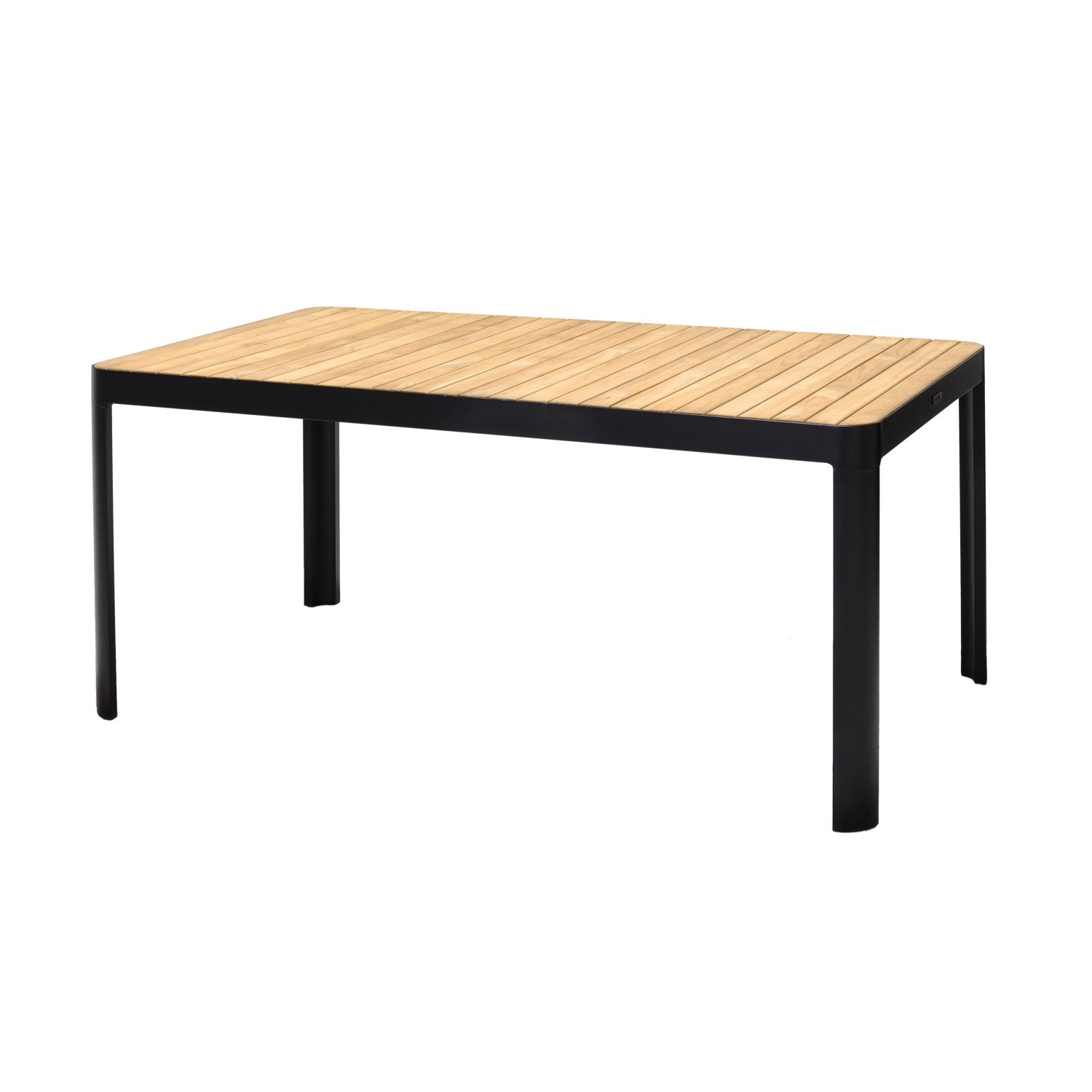 Portals Dark 4 Seater Carver rectangular dining table with light wood slats and black frame on Tampa Home & Garden Store
