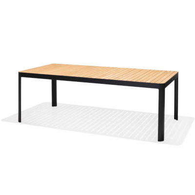 Portals dark rectangular dining table with wood top and black frame LifestyleGarden US outdoor on Tampa Home & Garden Store