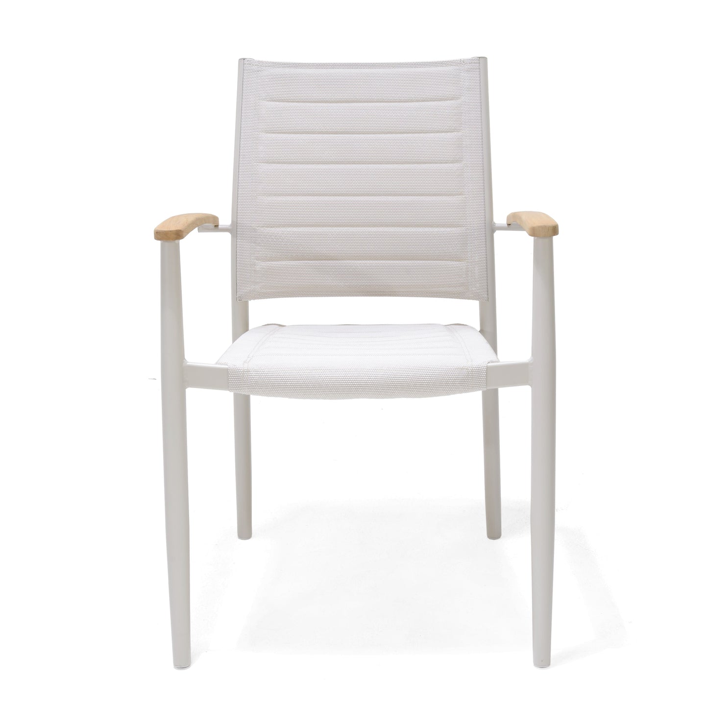 Portals Light Lite 2pc stacking chair by LifestyleGarden light gray mesh with wooden arms on Tampa Home & Garden Store