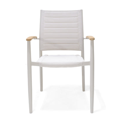 Portals Light Lite 2pc stacking chair by LifestyleGarden light gray mesh with wooden arms on Tampa Home & Garden Store