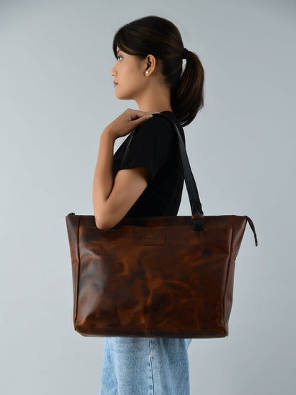 Portland Leather Tote with Zipper - Tampa Home & Garden Store