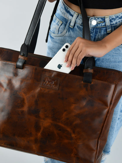 Portland Leather Tote with Zipper - Tampa Home & Garden Store