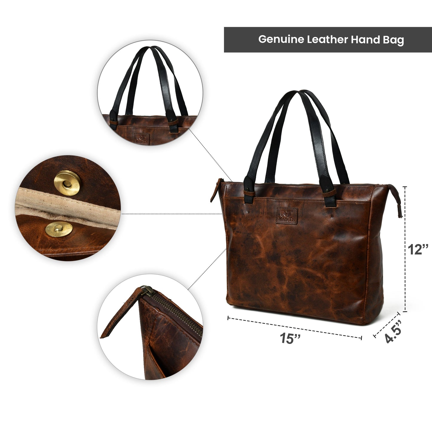 Portland Leather Tote with Zipper - Tampa Home & Garden Store