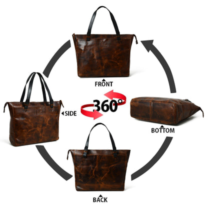 Portland Leather Tote with Zipper - Tampa Home & Garden Store