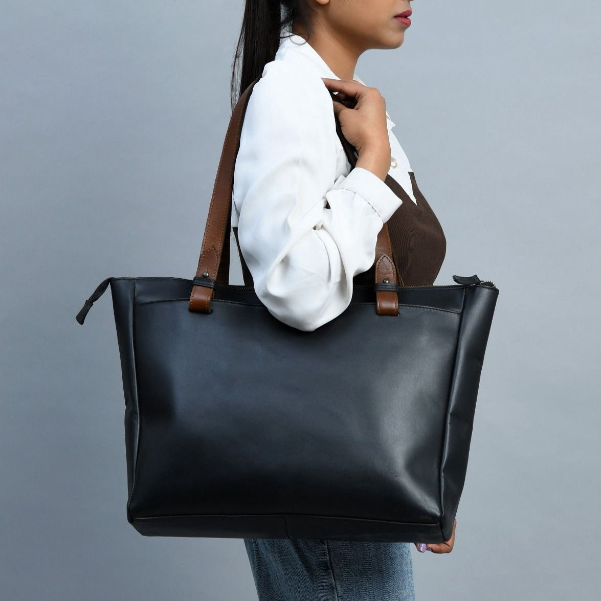 Portland Leather Tote with Zipper - Tampa Home & Garden Store