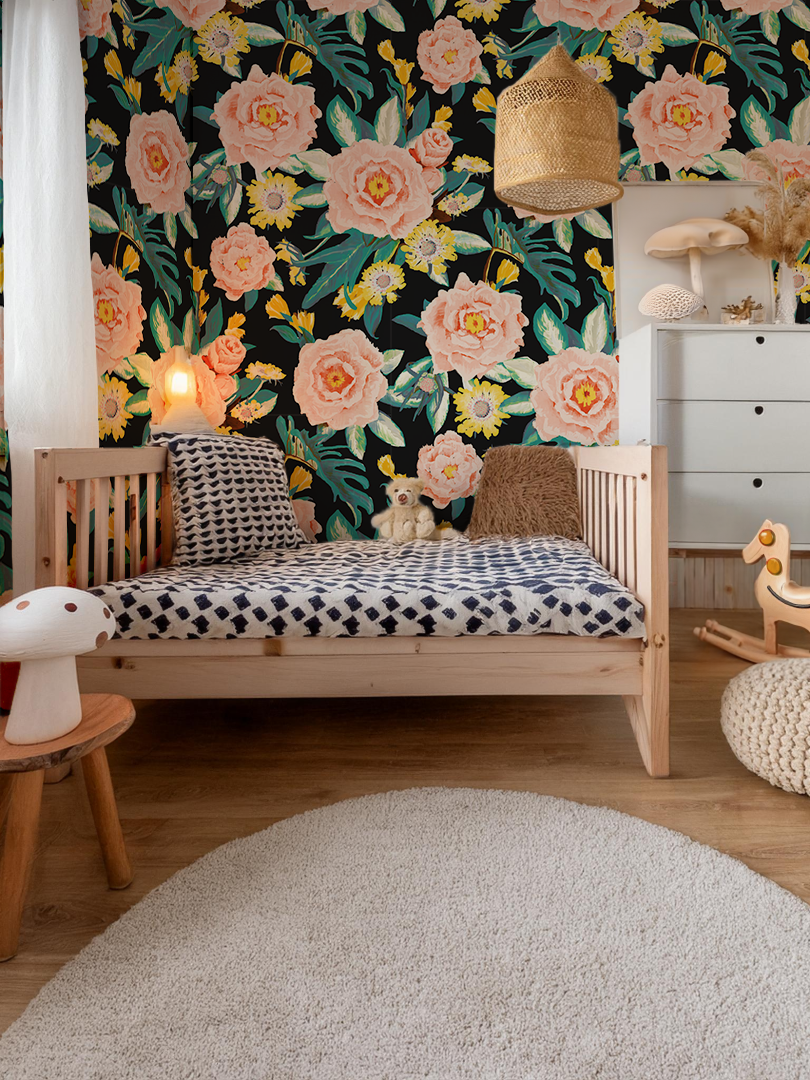 Posh Posy Wallpaper, black - Tampa Home & Garden Store