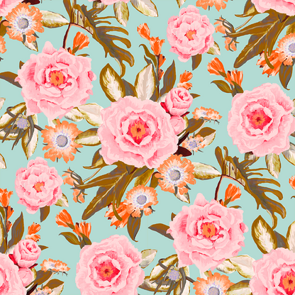 Posh Posy Wallpaper, light blue - Tampa Home & Garden Store