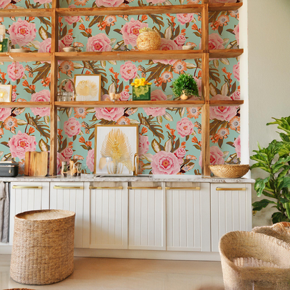 Posh Posy Wallpaper, light blue - Tampa Home & Garden Store