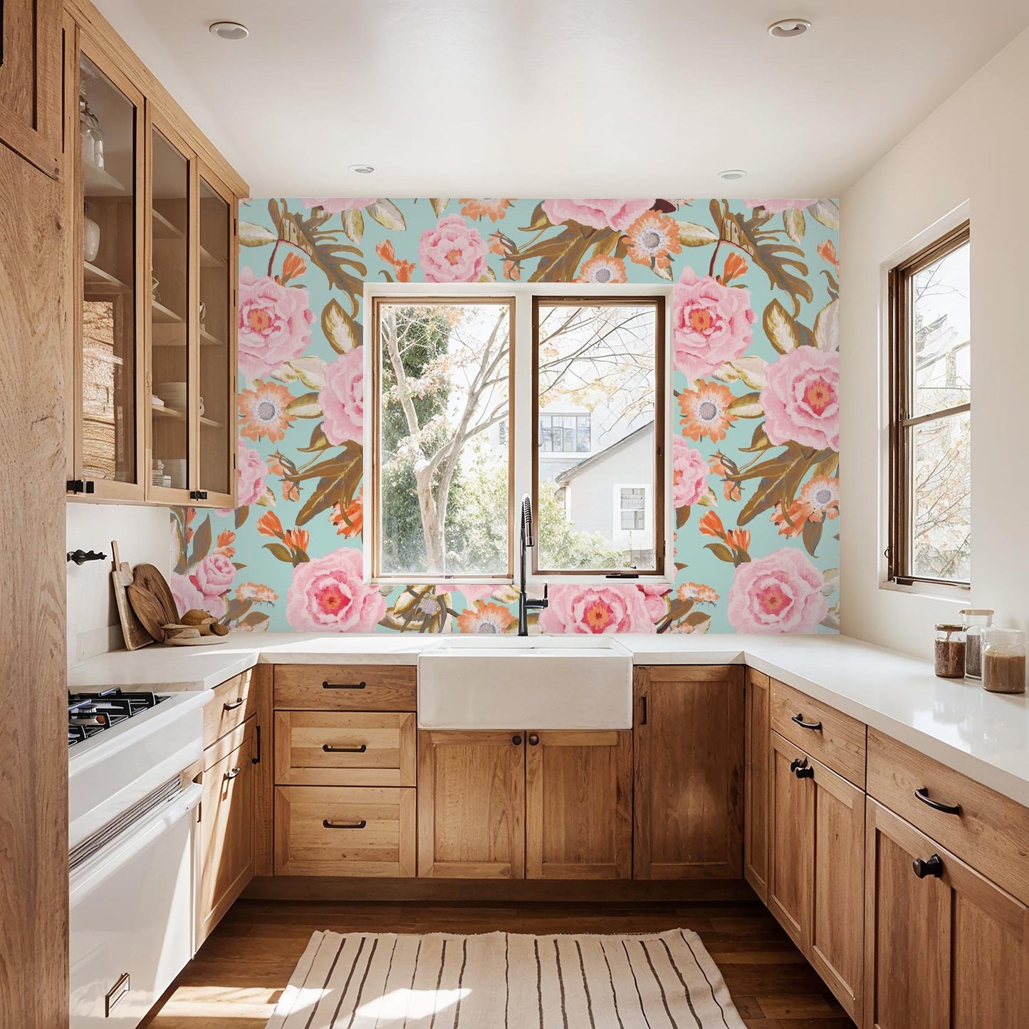 Posh Posy Wallpaper, light blue - Tampa Home & Garden Store