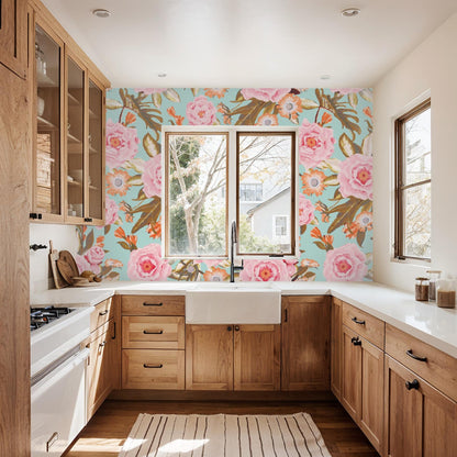 Posh Posy Wallpaper, light blue - Tampa Home & Garden Store