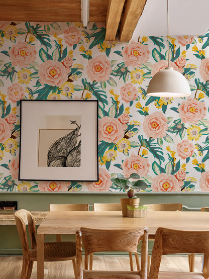 Posh Posy Wallpaper, white - Tampa Home & Garden Store