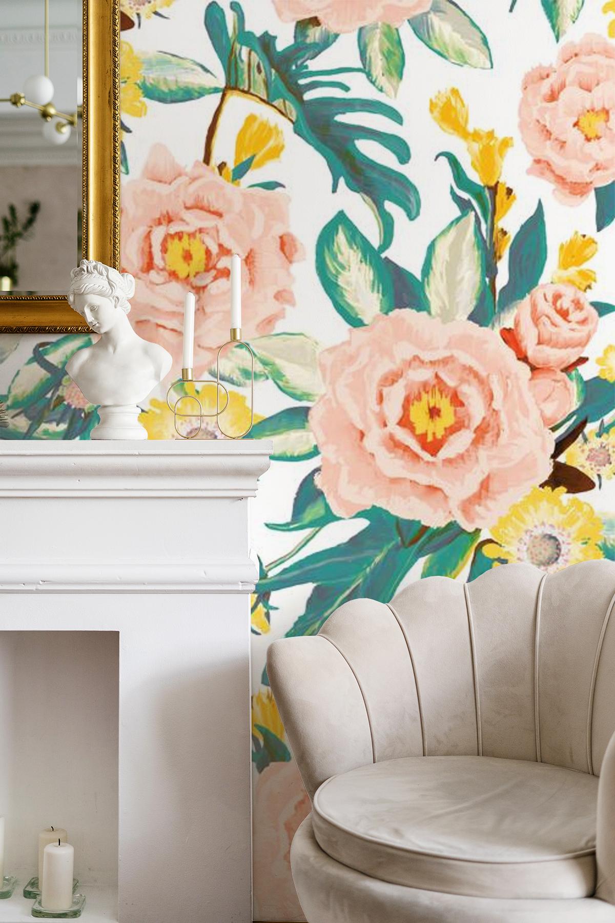 Posh Posy Wallpaper, white - Tampa Home & Garden Store