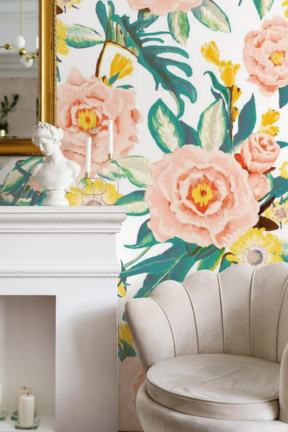 Posh Posy Wallpaper, white - Tampa Home & Garden Store