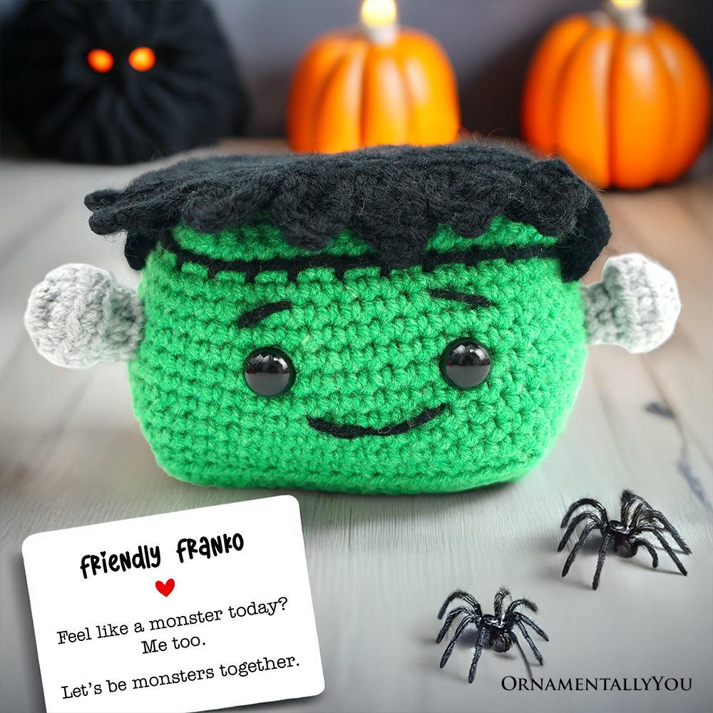 Positivity Frankenstein Crochet Support Doll, Halloween Encouragement Gift for Children and Adults - Tampa Home & Garden Store