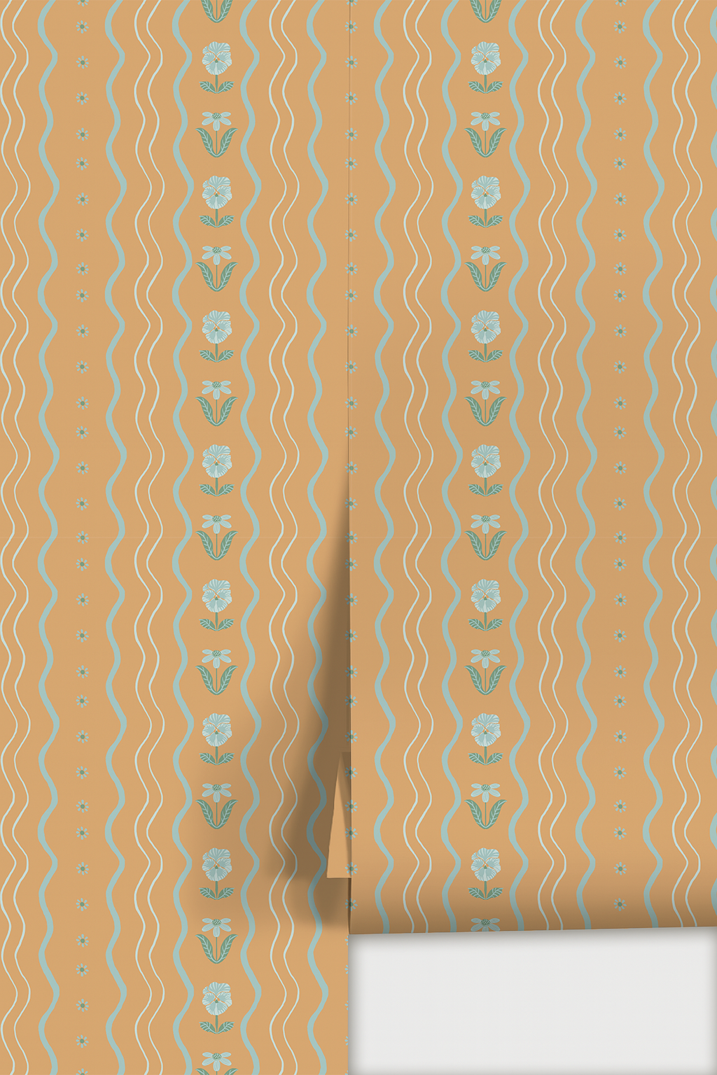 Posy Lane Stripe Wallpaper, apricot and light blue - Tampa Home & Garden Store