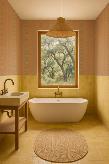 Posy Lane Stripe Wallpaper, apricot and light blue - Tampa Home & Garden Store