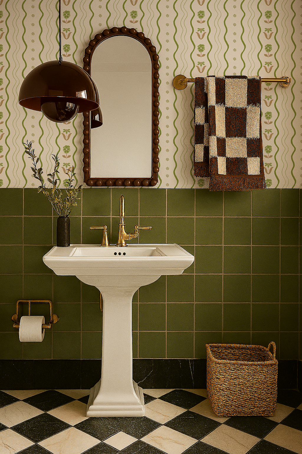 Posy Lane Stripe Wallpaper, beige and green - Tampa Home & Garden Store