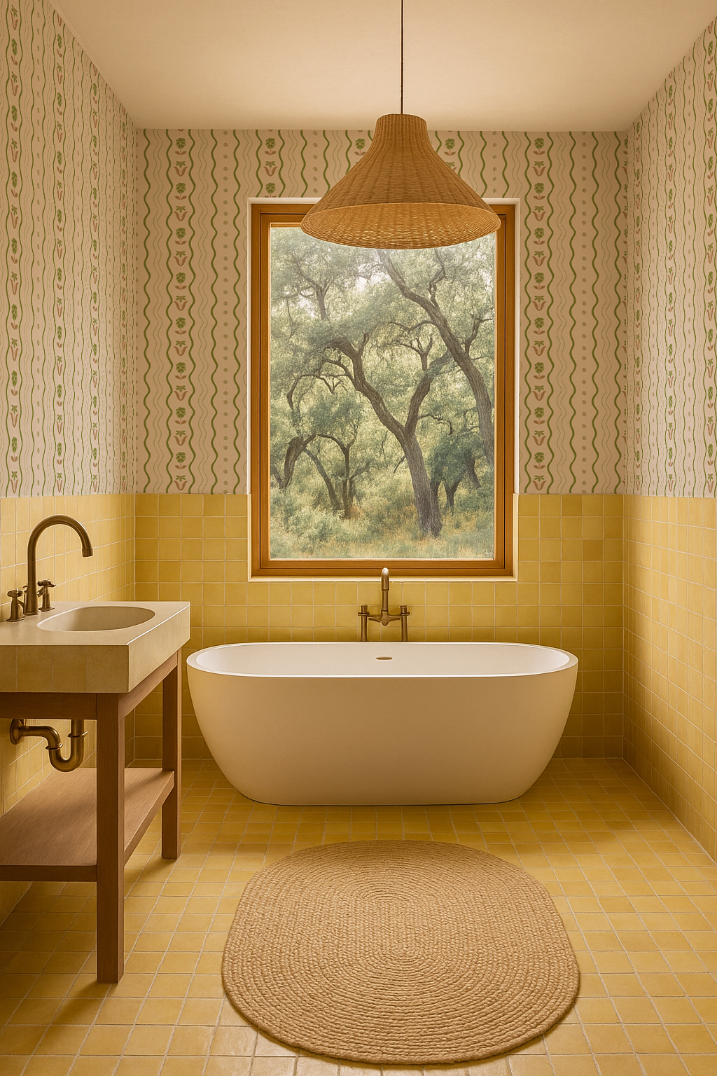 Posy Lane Stripe Wallpaper, beige and green - Tampa Home & Garden Store