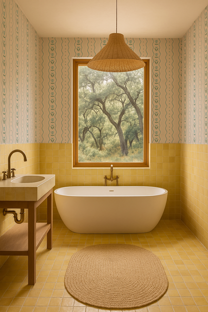 Posy Lane Stripe Wallpaper, beige and light blue - Tampa Home & Garden Store