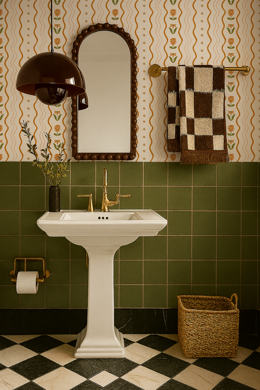 Posy Lane Stripe Wallpaper, beige and orange - Tampa Home & Garden Store