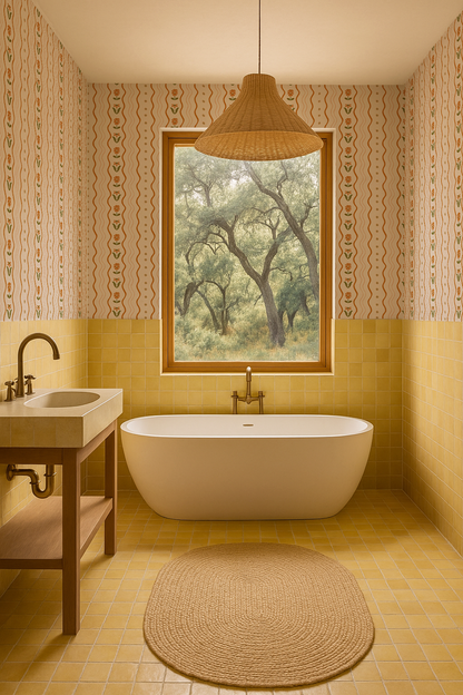 Posy Lane Stripe Wallpaper, beige and orange - Tampa Home & Garden Store