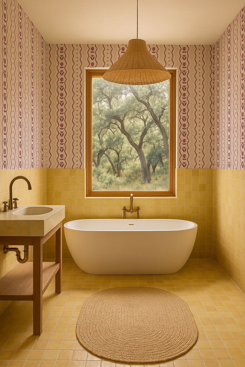 Posy Lane Stripe Wallpaper, beige and plum purple - Tampa Home & Garden Store