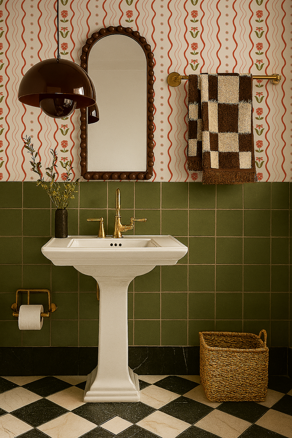 Posy Lane Stripe Wallpaper, beige and poppy red - Tampa Home & Garden Store