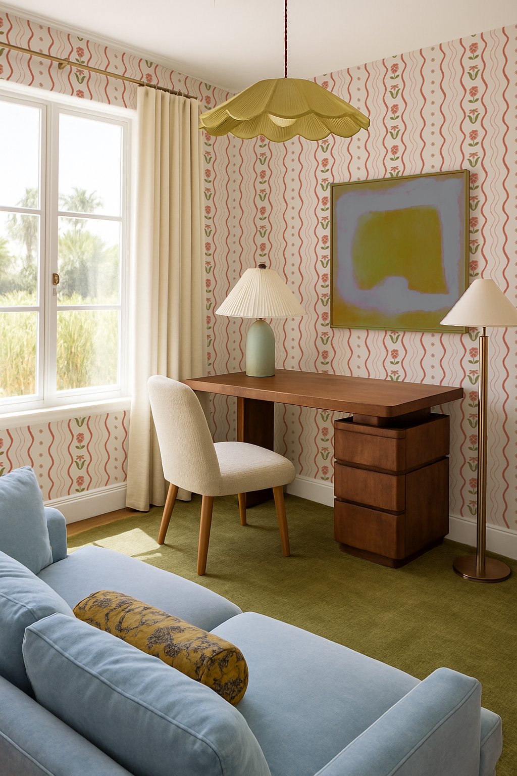 Posy Lane Stripe Wallpaper, beige and terra cotta - Tampa Home & Garden Store