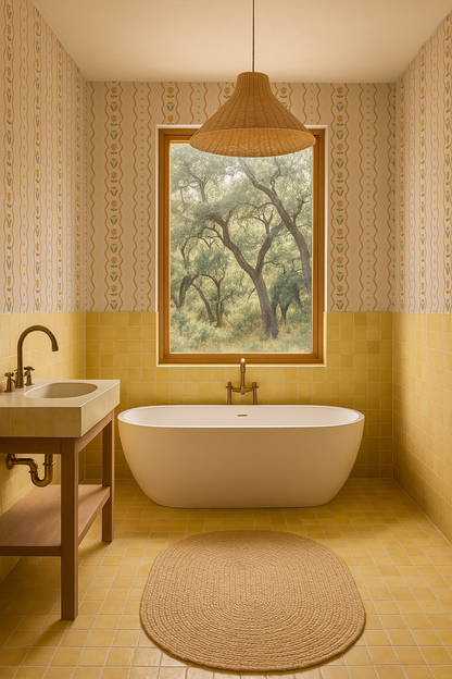 Posy Lane Stripe Wallpaper, beige and yellow - Tampa Home & Garden Store