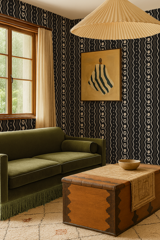 Posy Lane Stripe Wallpaper, black and neutral - Tampa Home & Garden Store