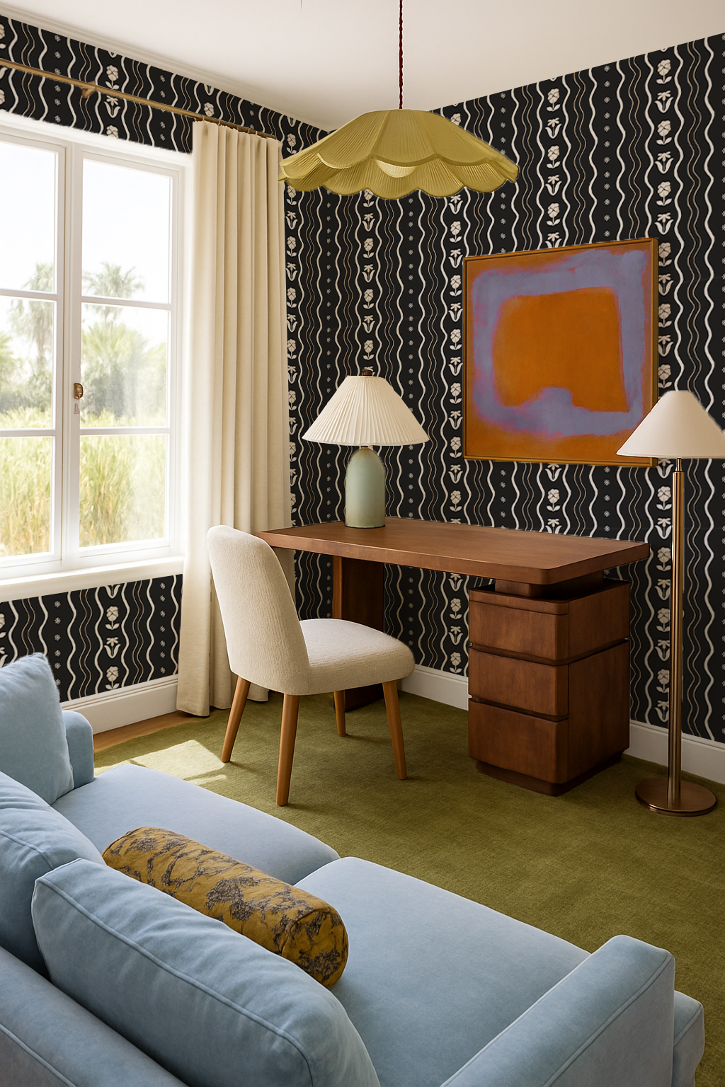 Posy Lane Stripe Wallpaper, black and neutral - Tampa Home & Garden Store