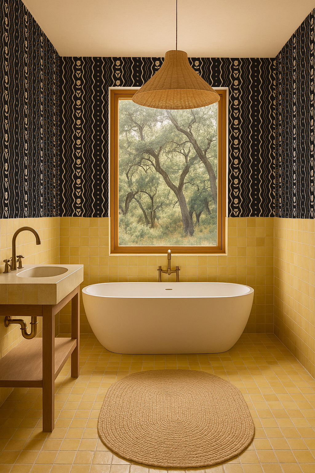 Posy Lane Stripe Wallpaper, black and neutral - Tampa Home & Garden Store