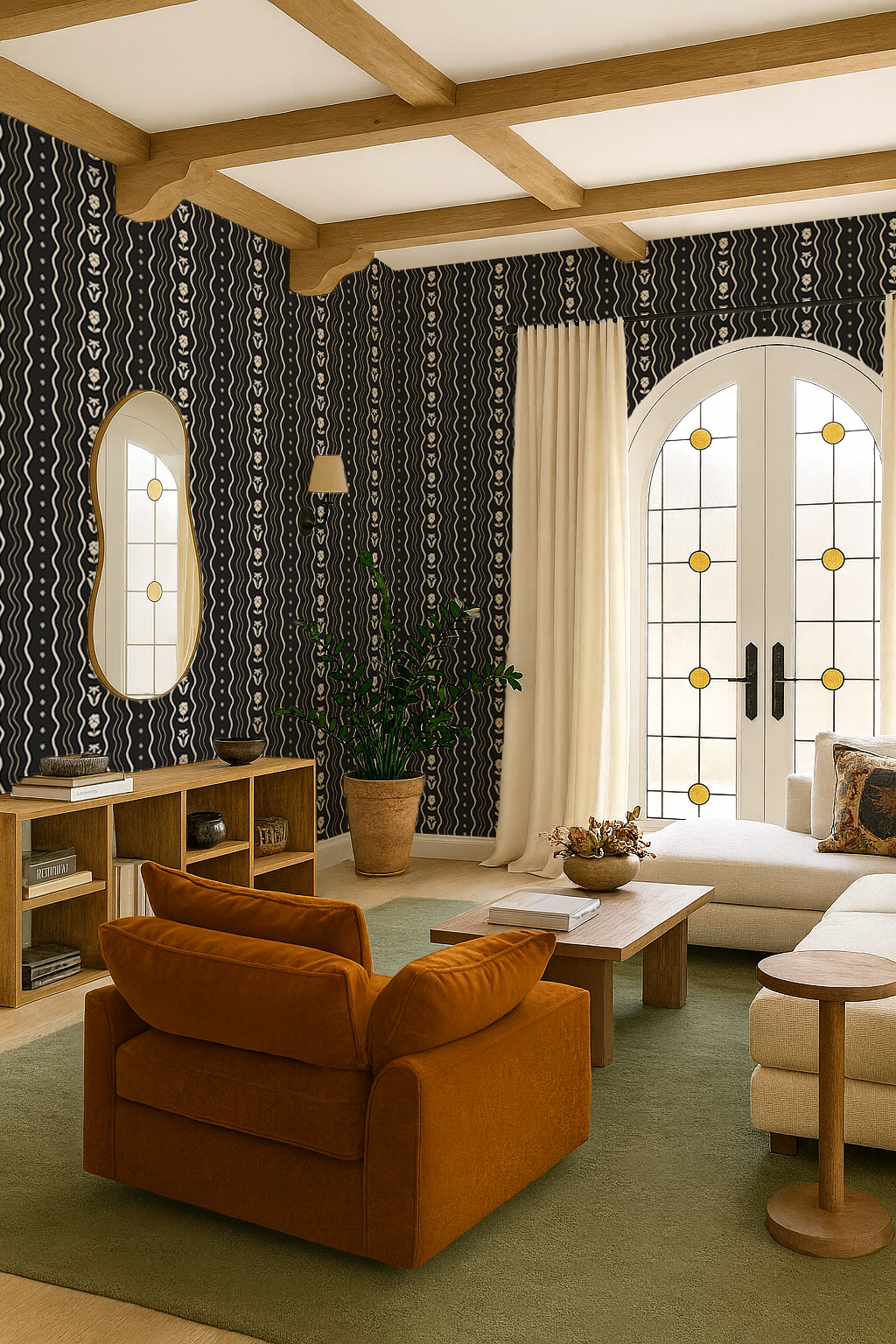 Posy Lane Stripe Wallpaper, black and neutral - Tampa Home & Garden Store