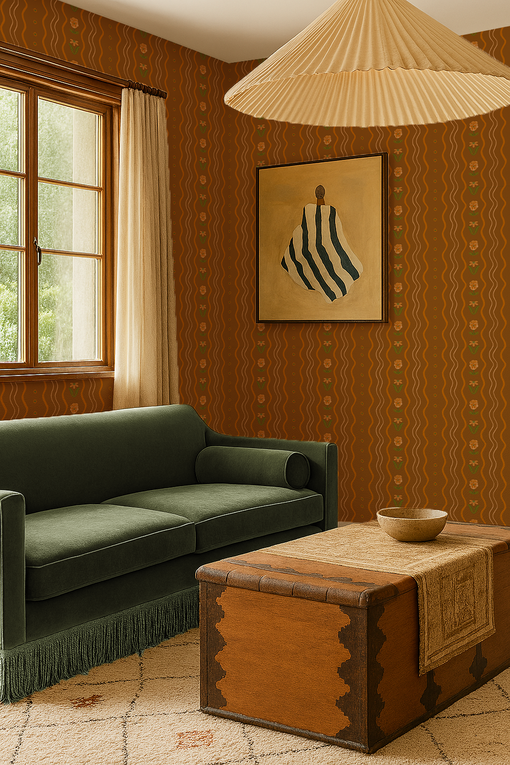 Posy Lane Stripe Wallpaper, golden brown and orange - Tampa Home & Garden Store