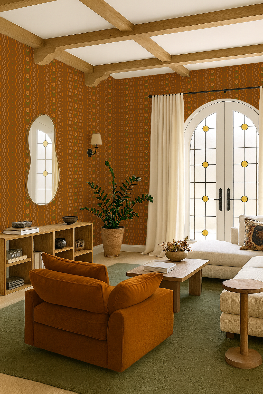 Posy Lane Stripe Wallpaper, golden brown and orange - Tampa Home & Garden Store