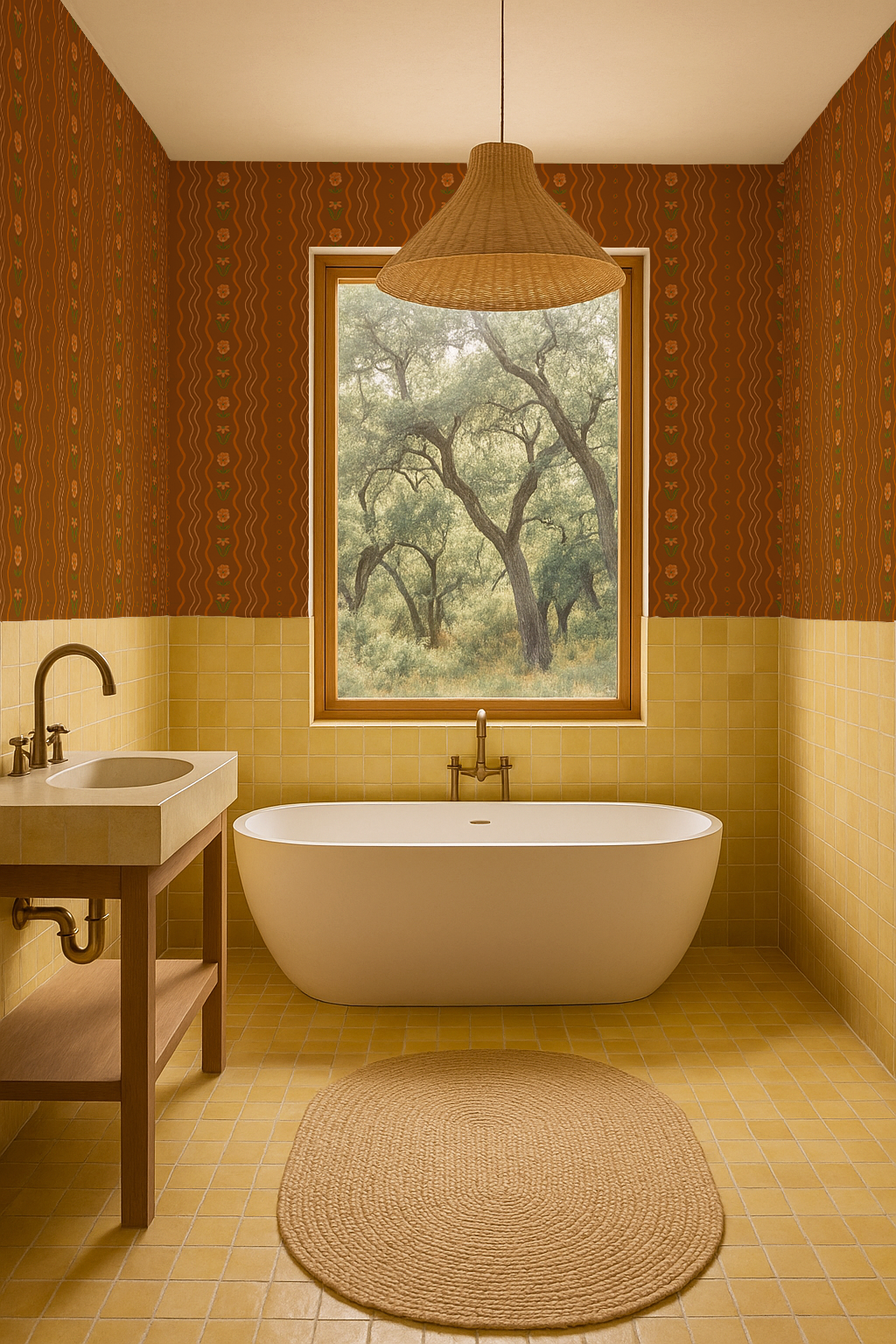 Posy Lane Stripe Wallpaper, golden brown and orange - Tampa Home & Garden Store