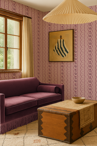 Posy Lane Stripe Wallpaper, lilac and plum - Tampa Home & Garden Store