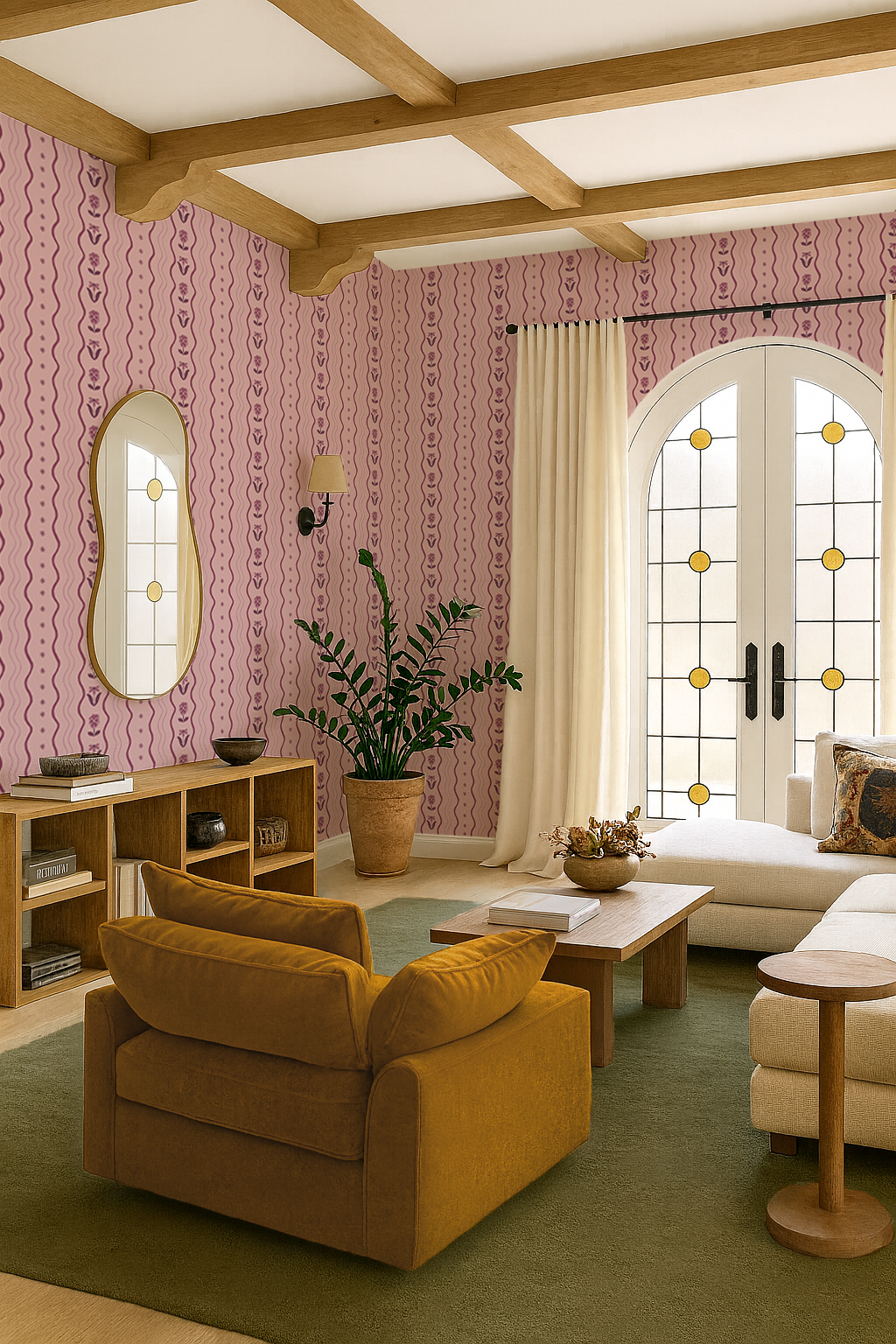 Posy Lane Stripe Wallpaper, lilac and plum - Tampa Home & Garden Store