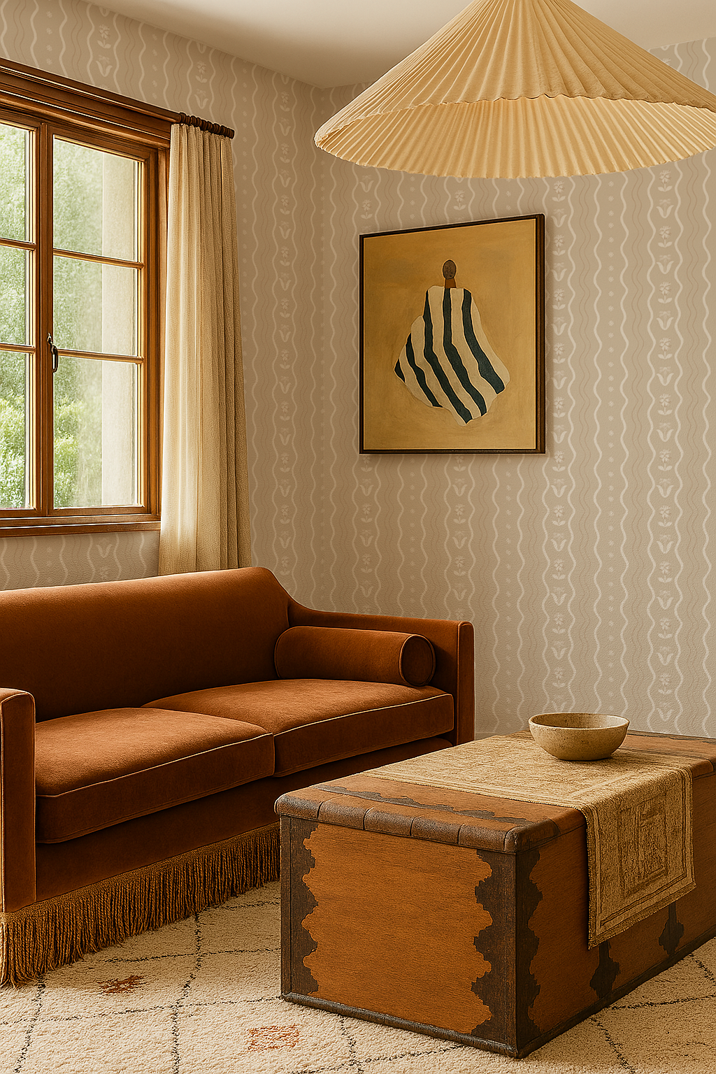 Posy Lane Stripe Wallpaper, tan and white - Tampa Home & Garden Store