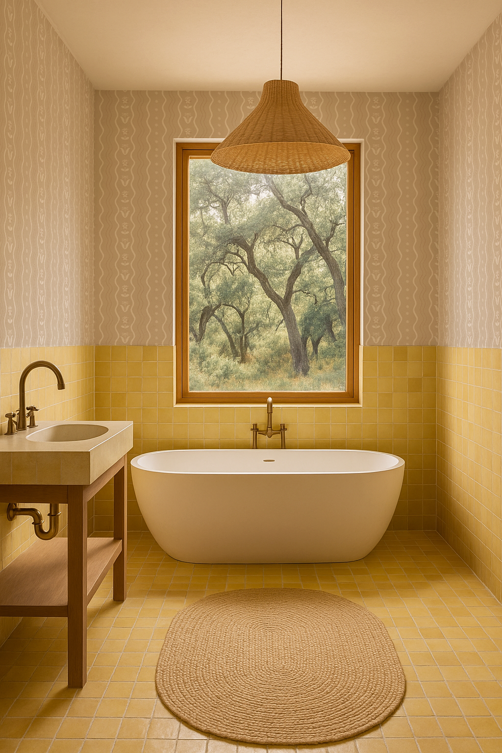 Posy Lane Stripe Wallpaper, tan and white - Tampa Home & Garden Store