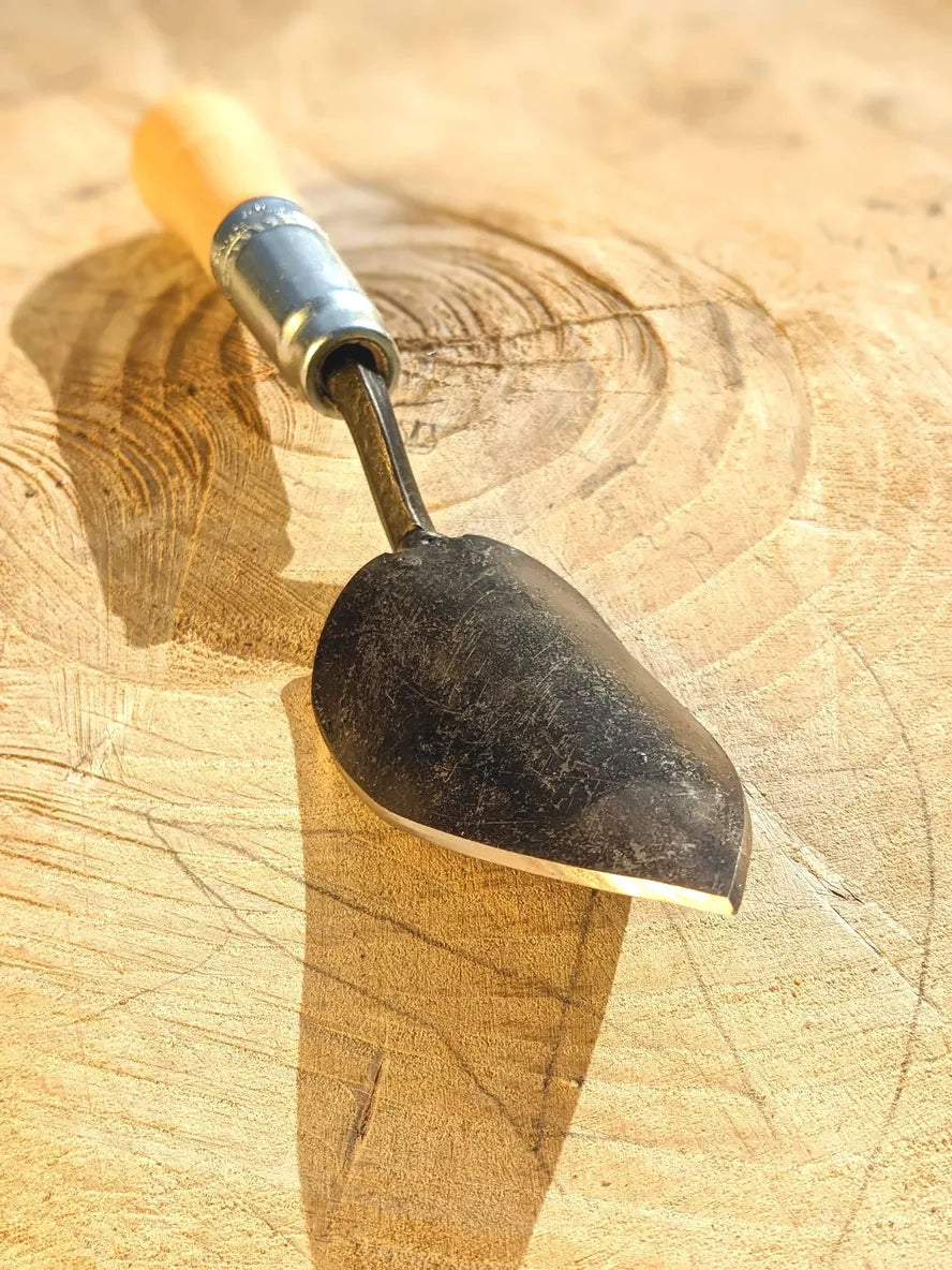 Potting trowel with wooden handle and black blade, forged tool by Homestead Iron, LLC on Tampa Home & Garden Store