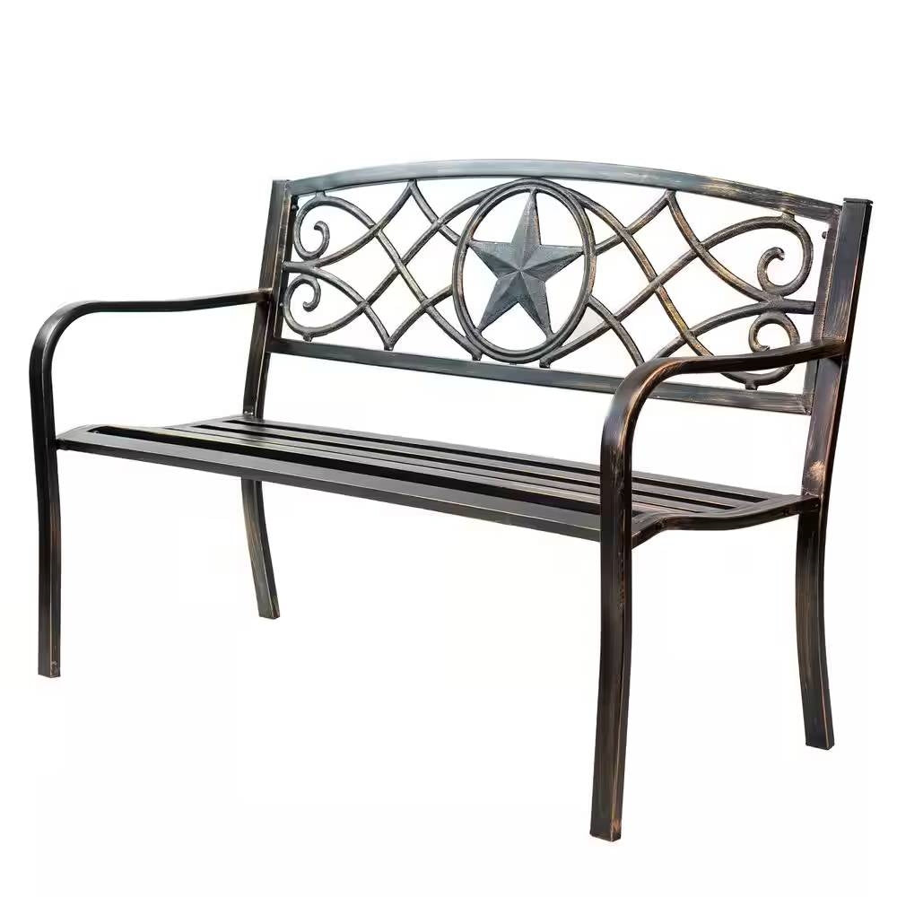 Powder Coated Steel 4-ft. Outdoor Patio Garden Bench in Bronze Metal Finish - Tampa Home & Garden Store