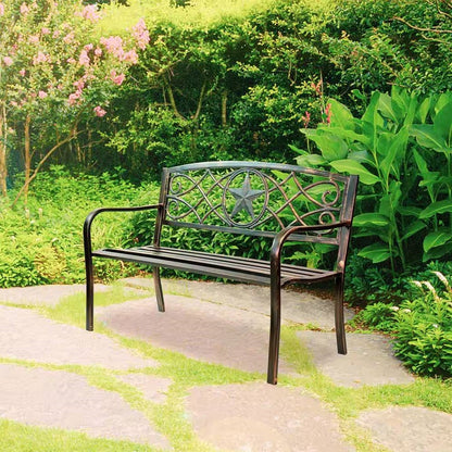 Powder Coated Steel 4-ft. Outdoor Patio Garden Bench in Bronze Metal Finish - Tampa Home & Garden Store