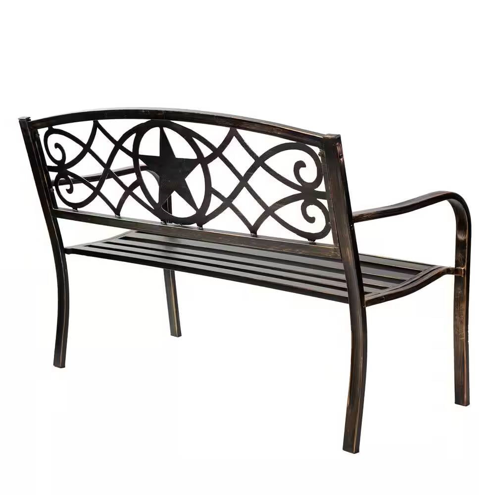 Powder Coated Steel 4-ft. Outdoor Patio Garden Bench in Bronze Metal Finish - Tampa Home & Garden Store