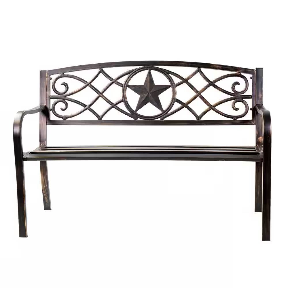 Powder Coated Steel 4-ft. Outdoor Patio Garden Bench in Bronze Metal Finish - Tampa Home & Garden Store